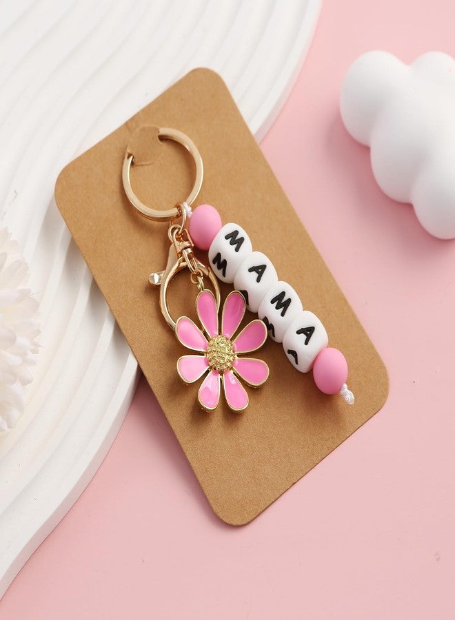 Fancheer Silicone Beaded MAMA Keychain for Mom Women Flower Pendant Key Chain Baby Shower Mother Gift Pink - Image 5